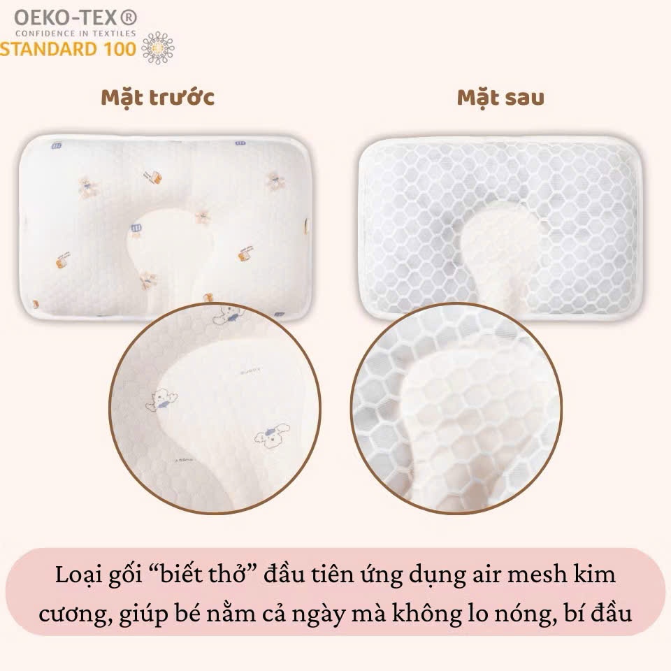 Gối Lõm Mặt Lụa Unbee Cao Cấp, Gối Chần Bông Mềm Mại Kết Hợp Lưới Thở Air MeshCho Bé Sơ Sinh