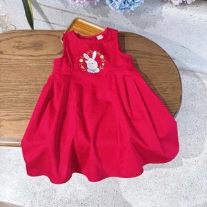 Váy Đỏ Tết Noel Sát Nách Dáng A Thêu Vòng Hoa Cho Bé Gái