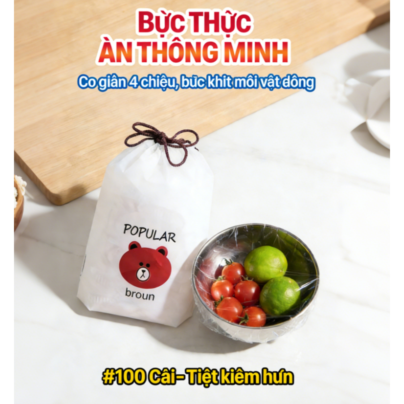 Set 100 Túi Bọc Thực Phẩm Hình Con Gấu - Dung Tích Đa Dạng, Chất Liệu An Toàn, Không Mùi | Giúp Sắp Xếp Tủ Lạnh Gọn Gàng