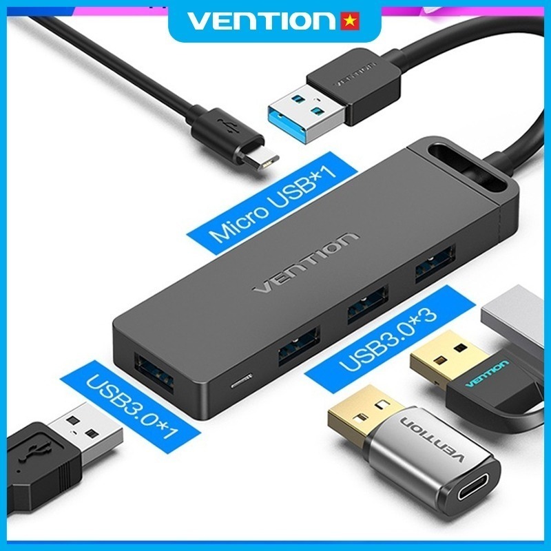 Hub 5 in 1 Vention 4 Cổng USB 3.0, Hỗ Trợ Micro,Tốc Độ Truyền 5Gbps