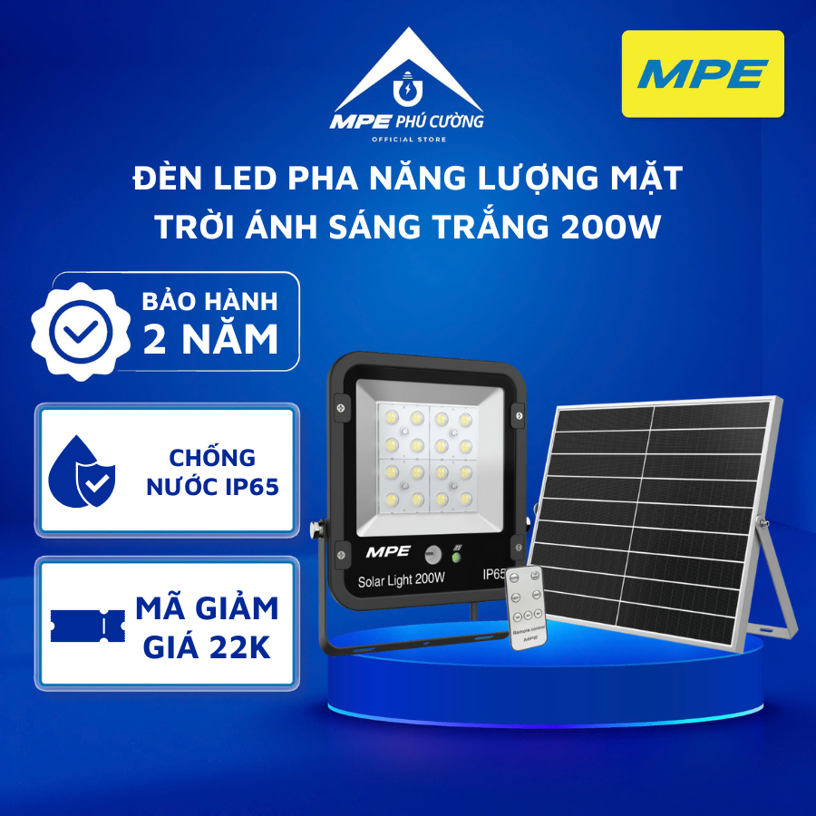 (CHÍNH HÃNG) MPE - Đèn LED pha năng lượng mặt trời 100W-200W ánh sáng trắng