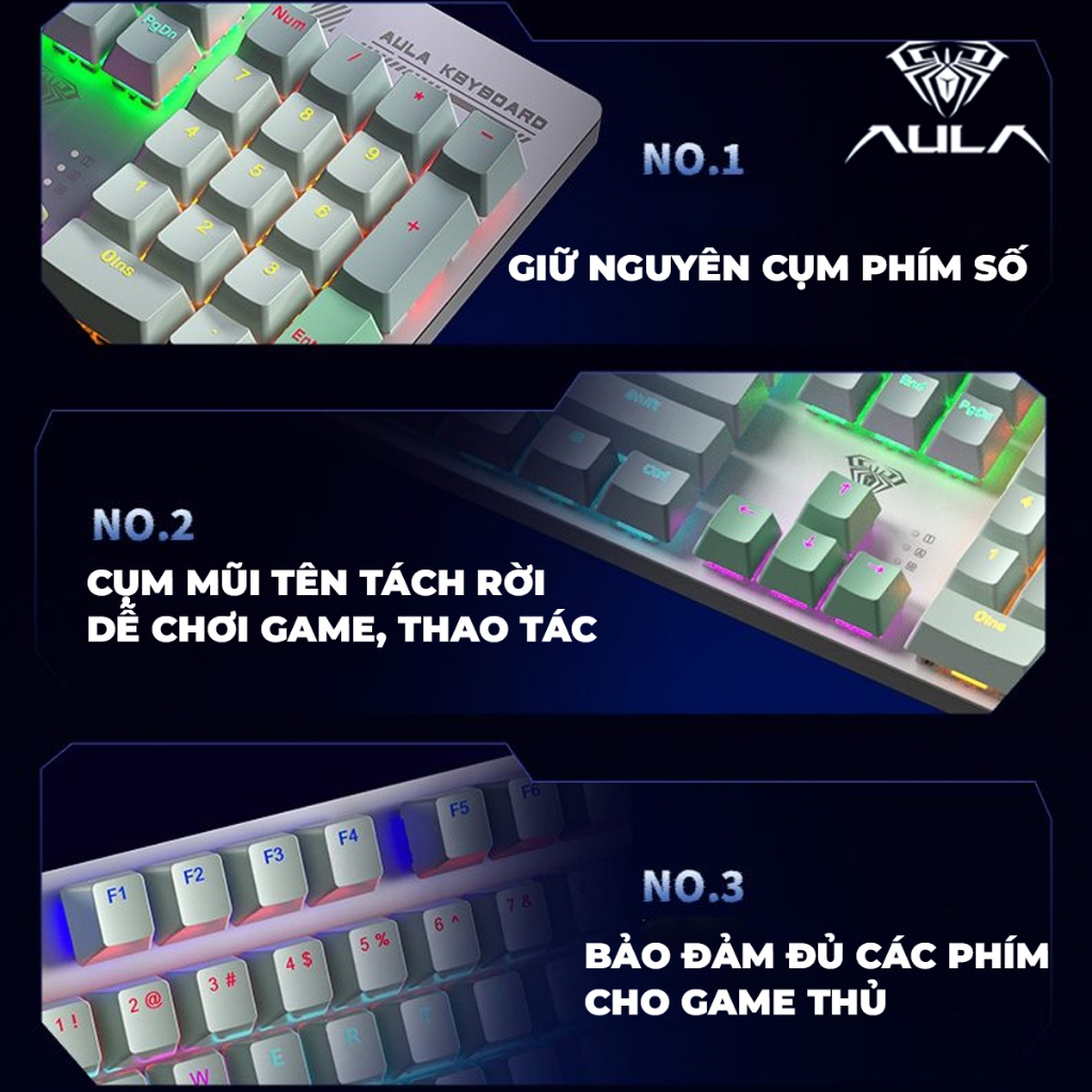 Bàn phìm cơ gaming AULA S500 có dây, 20 hiệu ứng LED ánh sáng, blue switch gõ tiếng Clicky kêu to thích hợp chơi game | BigBuy360 - bigbuy360.vn