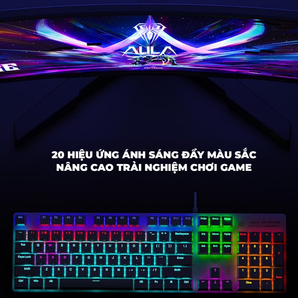 Bàn phìm cơ gaming AULA S500 có dây, 20 hiệu ứng LED ánh sáng, blue switch gõ tiếng Clicky kêu to thích hợp chơi game | BigBuy360 - bigbuy360.vn