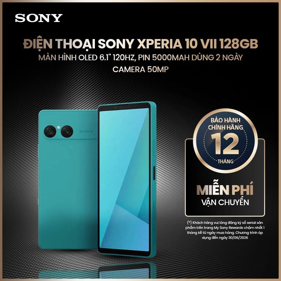 Điện thoại Sony Xperia 10 VII 128GB, Màn hình OLED 6.1" 120Hz, Pin 5000mAh dùng 2 ngày, Camera 50MP
