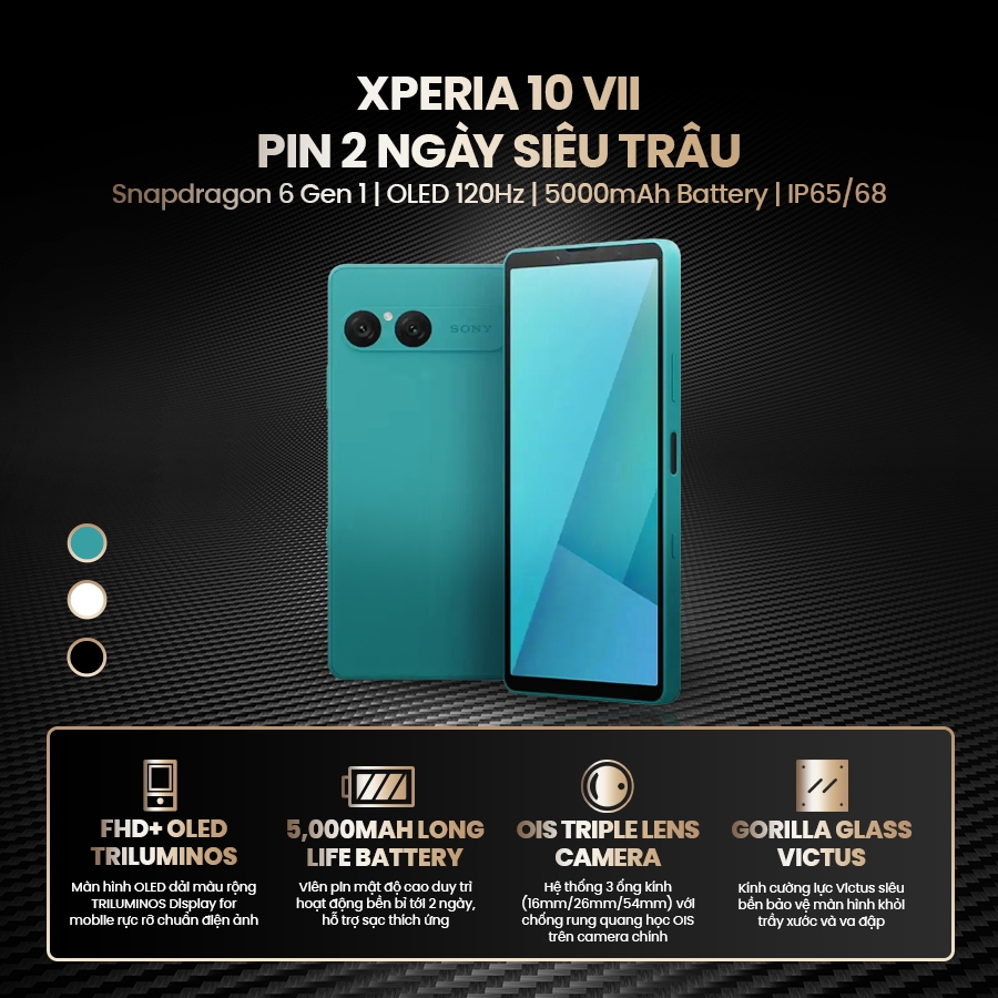 Điện thoại Sony Xperia 10 VII 128GB, Màn hình OLED 6.1" 120Hz, Pin 5000mAh dùng 2 ngày, Camera 50MP