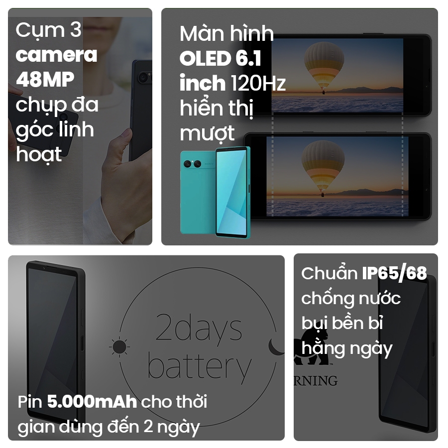 Điện thoại Sony Xperia 10 VII 128GB, Màn hình OLED 6.1" 120Hz, Pin 5000mAh dùng 2 ngày, Camera 50MP