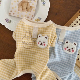 Áo liền chân caro mặt gấu trắng có khoen dắt cho chó mèo