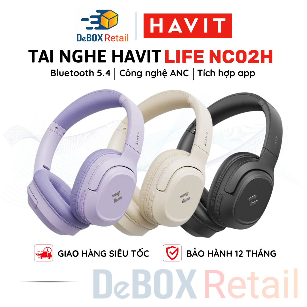 Tai nghe Headphone Bluetooth HAVIT LIFE NC02H, BT 5.4, ANC -30dB, Driver 40mm, App Điều Chỉnh, Nghe 50H - Chính hãng | BigBuy360 - bigbuy360.vn