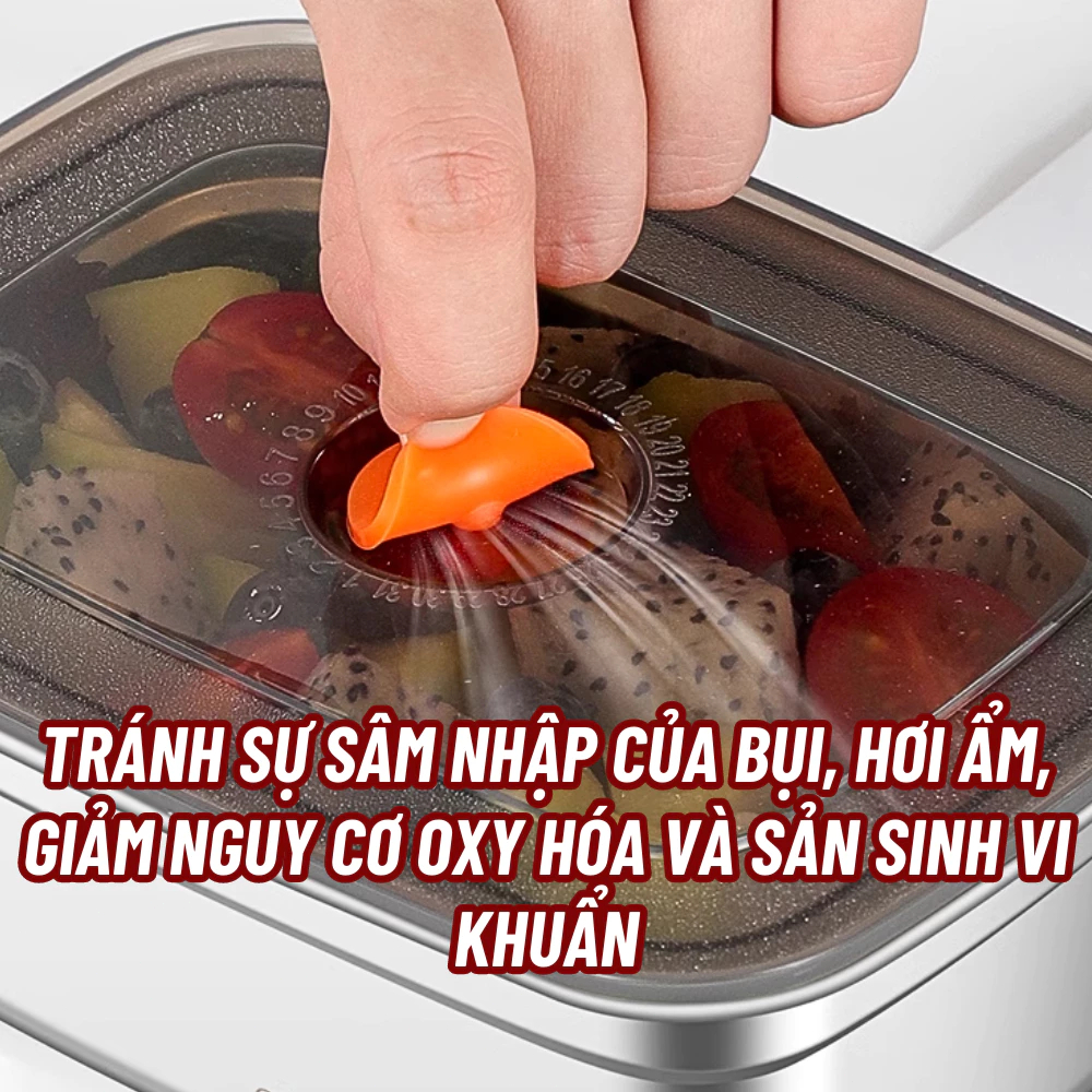 Hộp Inox 1500ML, Loại  Nắp Hút Chân Không, Khay Đựng Thực Phẩm Ngăn Mùi Tủ Lạnh - năng sử dụng được cho lò vi sóng