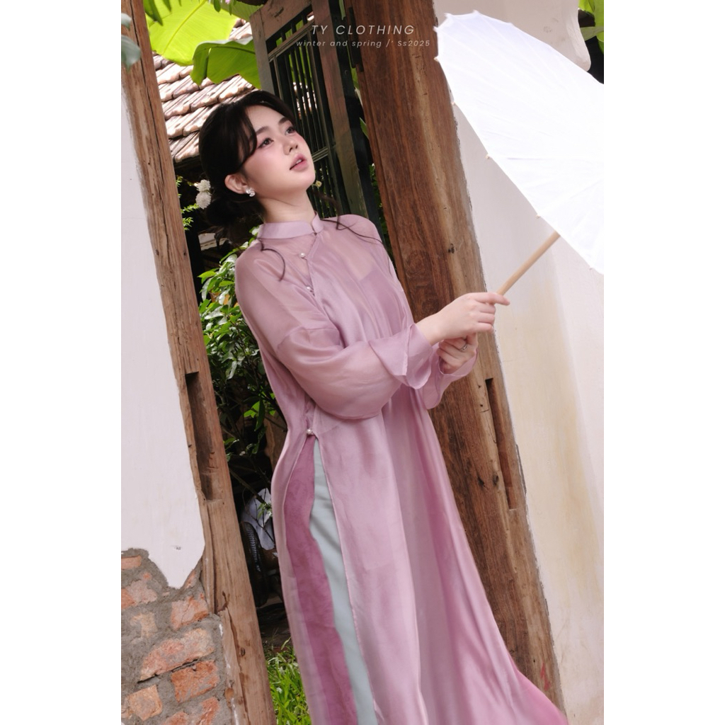 Set Áo Dài 3 Món - Hàng Thiết Kế - Màu Hồng Tím - TY CLOTHING