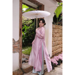 Set Áo Dài 3 Món - Hàng Thiết Kế - Màu Hồng Tím - TY CLOTHING