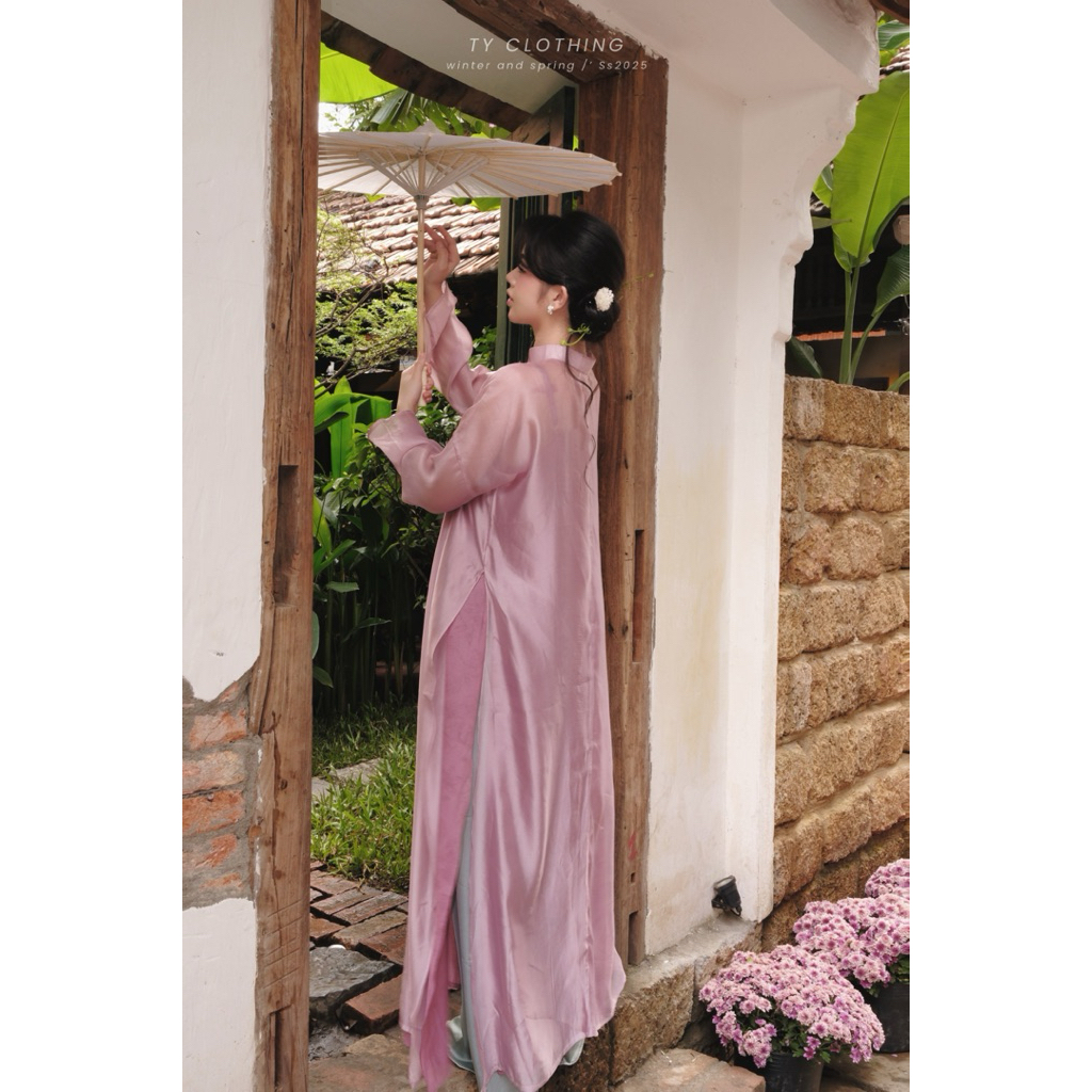 Set Áo Dài 3 Món - Hàng Thiết Kế - Màu Hồng Tím - TY CLOTHING