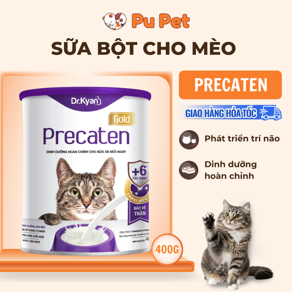 Sữa bột cho mèo Dr.Kyan Precaten bổ sung canxi giúp xương chắc khỏe Lon 400g