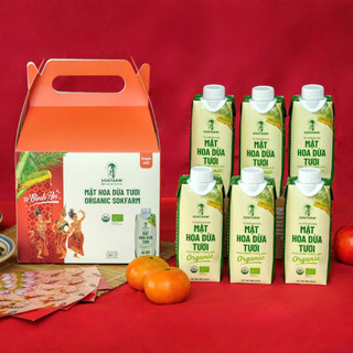 [Hộp Quà Tết Dừa Khai Lộc] Combo 6 hộp Mật hoa dừa tươi Organic Sokfarm 330ml - Năng Lượng Hữu Cơ Bù Khoáng Điện Giải