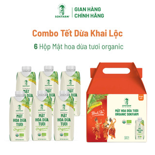 [Hộp Quà Tết Dừa Khai Lộc] Combo 6 hộp Mật hoa dừa tươi Organic Sokfarm 330ml - Năng Lượng Hữu Cơ Bù Khoáng Điện Giải