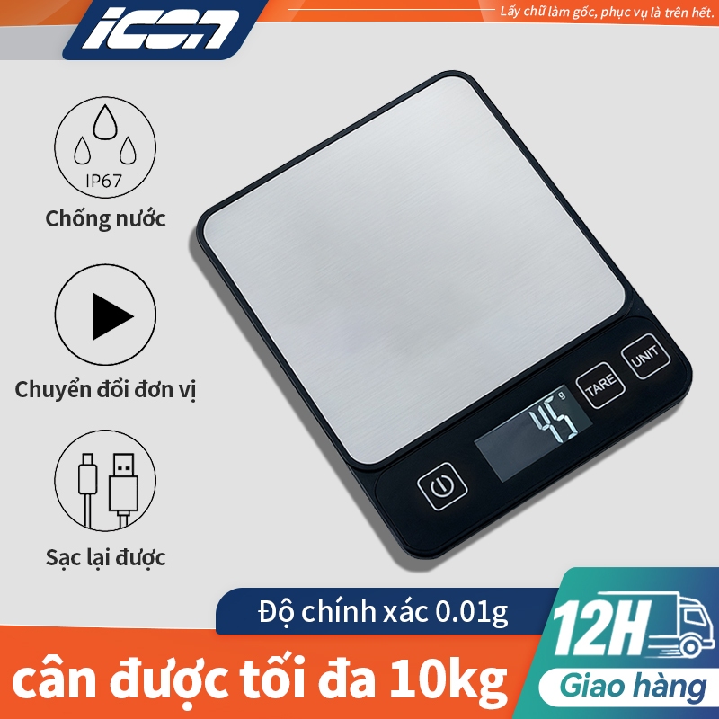 Cân Bếp Điện Tử ICON - Chính Xác 0.1g-10kg, Mặt Inox Chống Nước, Có Chức Năng Trừ Bì | Làm Bánh, Pha Chế, Cân Thực Phẩm