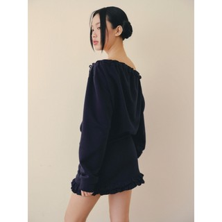 Set OLV áo trễ vai và chân váy cạp trễ dày dặn năng động Navy Knit Off Shoulder Set phù hợp đi chơi