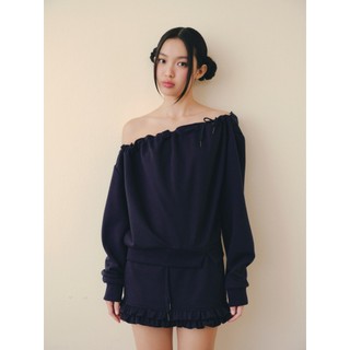 Set OLV áo trễ vai và chân váy cạp trễ dày dặn năng động Navy Knit Off Shoulder Set phù hợp đi chơi