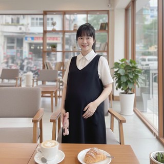 Váy yếm bầu công sở đẹp đầm bầu yếm mầu đen thiết kế cao cấp