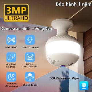 V380 Pro 3MP WIFI E27 Máy ảnh an ninh bóng đầy đủ màu sắc Tầm nhìn đêm Máy ảnh mắt cá không dây giọng nói hai chiều