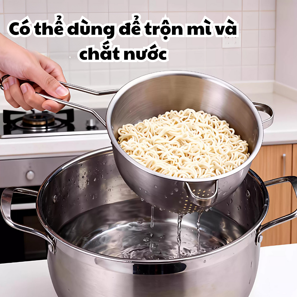 Rây Lọc Inox Tai Gấu - Lưới Dày, Vớt Mì, Chắt Nước, Rây Bột Đa Năng