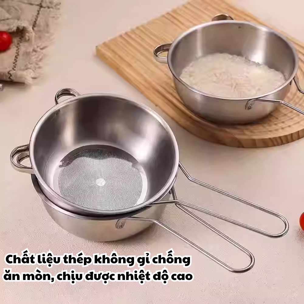 Rây Lọc Inox Tai Gấu - Lưới Dày, Vớt Mì, Chắt Nước, Rây Bột Đa Năng