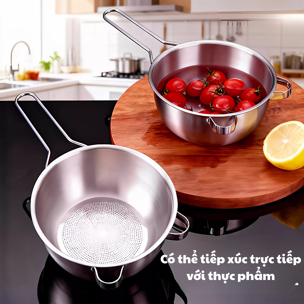 Rây Lọc Inox Tai Gấu - Lưới Dày, Vớt Mì, Chắt Nước, Rây Bột Đa Năng