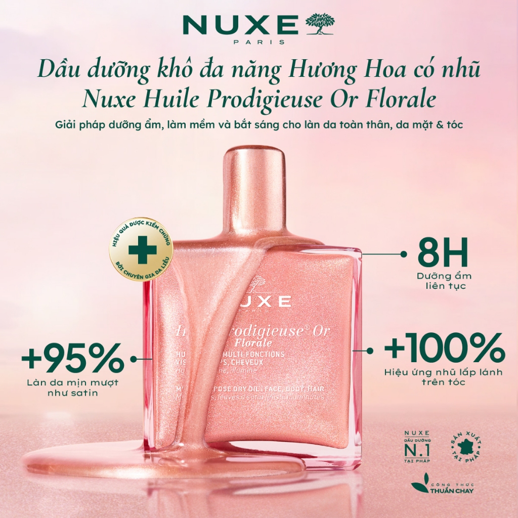 Combo Dầu dưỡng hương hoa Nuxe Huile Prodigieuse Florale Multi-Purpose Dry Oil 50ml & Or Florale 50ml