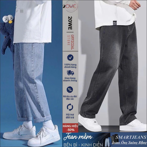 Quần jean nam ống suông rộng TR01, quần bò nam đen xám dáng baggy vải demin phong cách hàn quốc 20WE