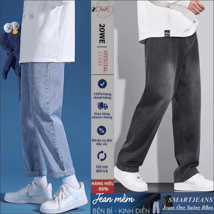 Quần jean nam ống suông rộng TR01, quần bò nam đen xám dáng baggy vải demin phong cách hàn quốc 20WE