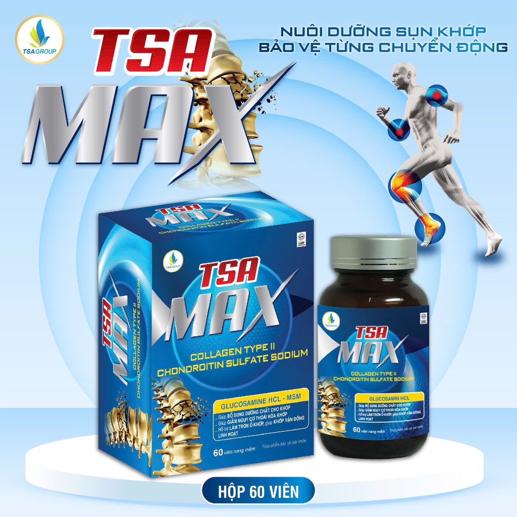 Viên khớp TSA MAX 60 viên- TPBVSK Hỗ trợ giảm triệu chứng thoái hoá khớp, viêm khớp, đau khớp gối