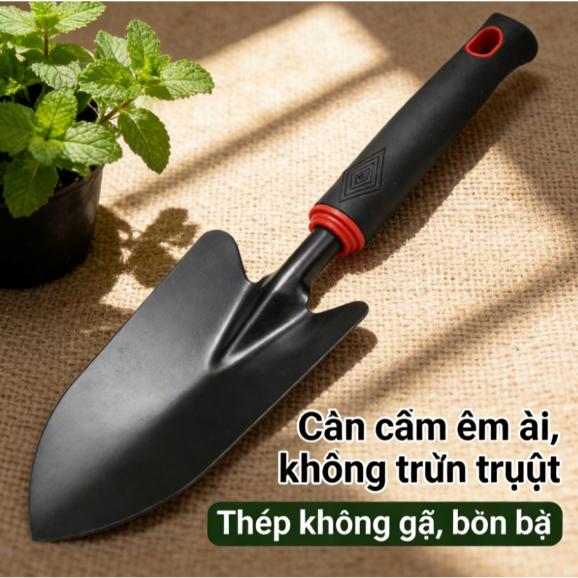 Xẻng Làm Vườn Cao Cấp Cán Cao Su - Thiết Kế Cán Dài Vừa Vặn, Lưỡi Đào Sắc Bén, Chịu Lực Tốt | Giúp Công Việc Làm Vườn, Đ