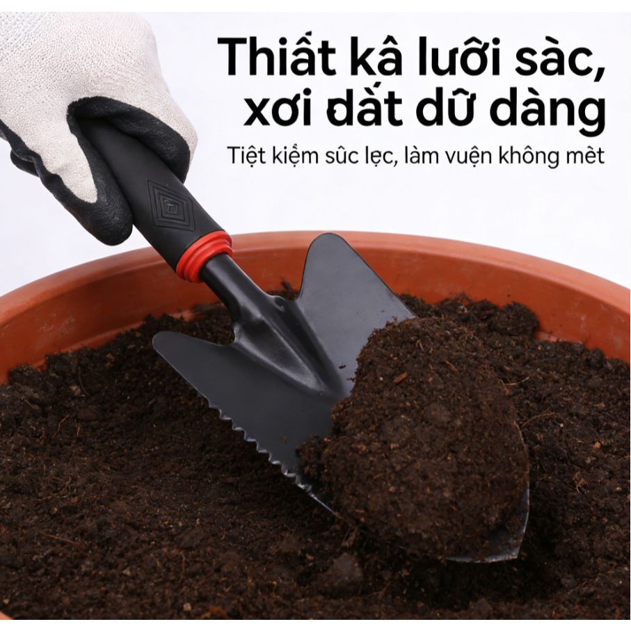 Xẻng Làm Vườn Cao Cấp Cán Cao Su - Thiết Kế Cán Dài Vừa Vặn, Lưỡi Đào Sắc Bén, Chịu Lực Tốt | Giúp Công Việc Làm Vườn, Đ