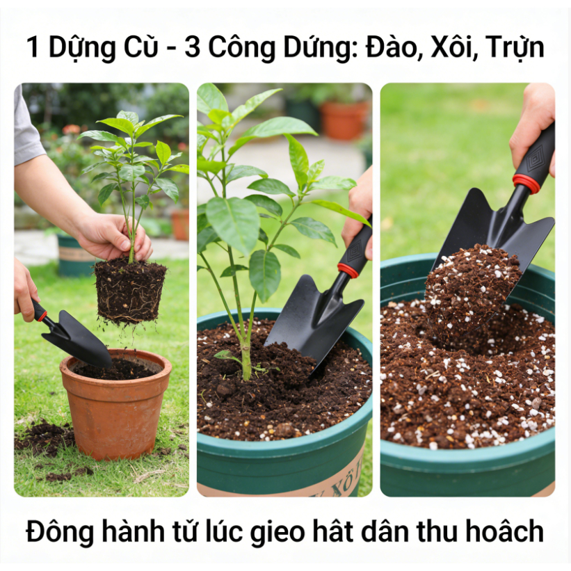 Xẻng Làm Vườn Cao Cấp Cán Cao Su - Thiết Kế Cán Dài Vừa Vặn, Lưỡi Đào Sắc Bén, Chịu Lực Tốt | Giúp Công Việc Làm Vườn, Đ