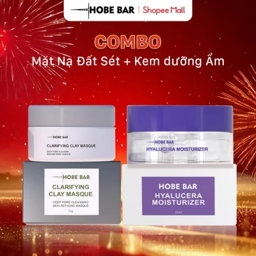 Combo mặt nạ đất sét 55g + kem dưỡng ẩm da mặt 55ml HOBEBAR phục hồi, sáng da, giảm thâm mụn dành cho mọi loại da