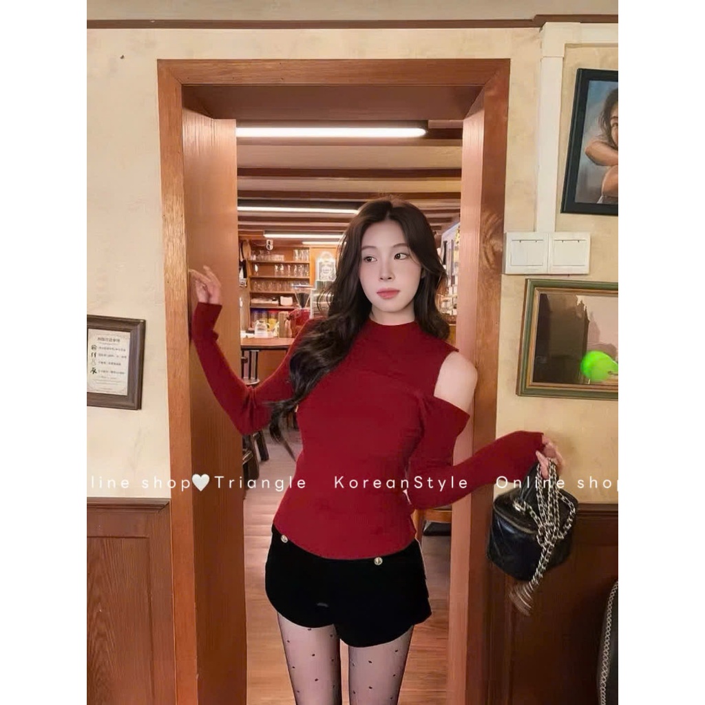 Triangle GS - Baby Flower Knit (Cân nhắc kỹ, return is not welcomed) - Áo len kiểu GS bẹt vai đính nơ