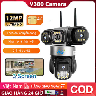 V380 Camera 3 Mắt giám 4G SIM 12MP Siêu NétCamera sát Ngoài Trời Không Dây IP66 Thông Minh chống nước an toàn