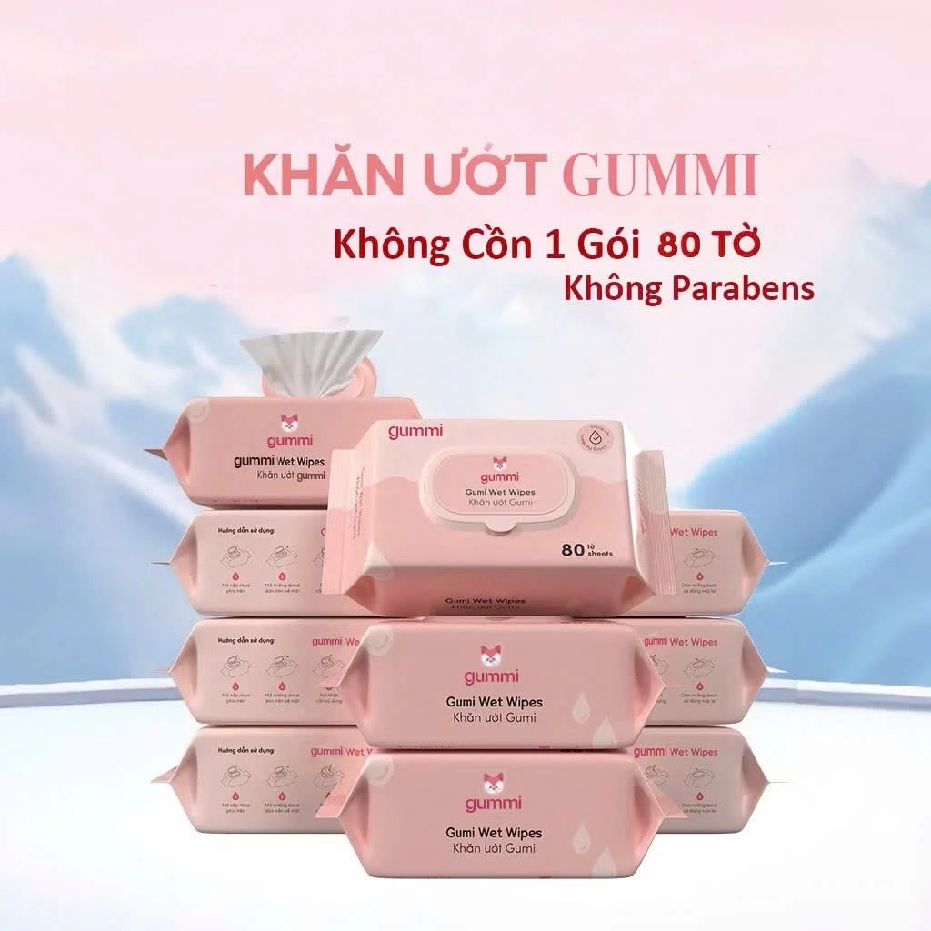 [Top Value] Combo 5 gói khăn ướt Gummi 80 Tờ không cồn, không parabens