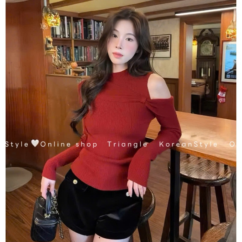 Triangle GS - Baby Flower Knit (Cân nhắc kỹ, return is not welcomed) - Áo len kiểu GS bẹt vai đính nơ