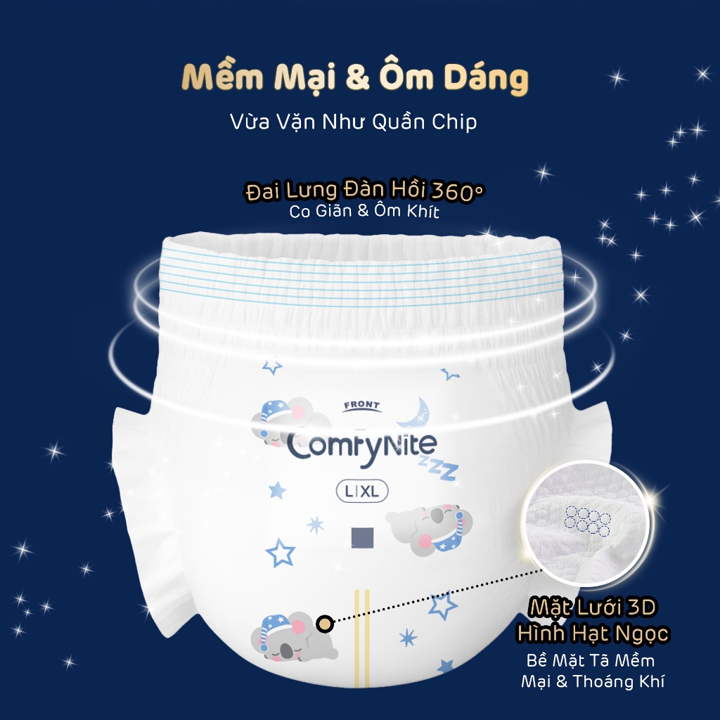 [Combo 3] Tã/Bỉm Quần Ban Đêm Aiwibi ComFyNite Siêu Thấm Hút, Cho Bé Cân Nặng Lớn - 10 Miếng - S/M/L/XL