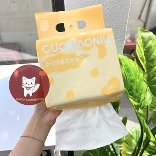 [GUOXIAONIU] Khăn Lau Mặt Đa Năng Guoxiaoniu Bơ Vàng Mềm Mịn, Siêu Thấm Hút, 100 miếng