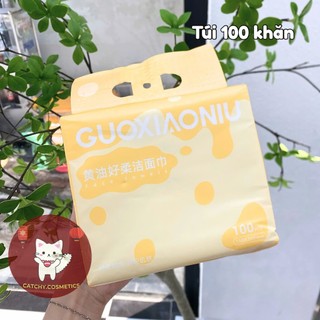 [GUOXIAONIU] Khăn Lau Mặt Đa Năng Guoxiaoniu Bơ Vàng Mềm Mịn, Siêu Thấm Hút, 100 miếng