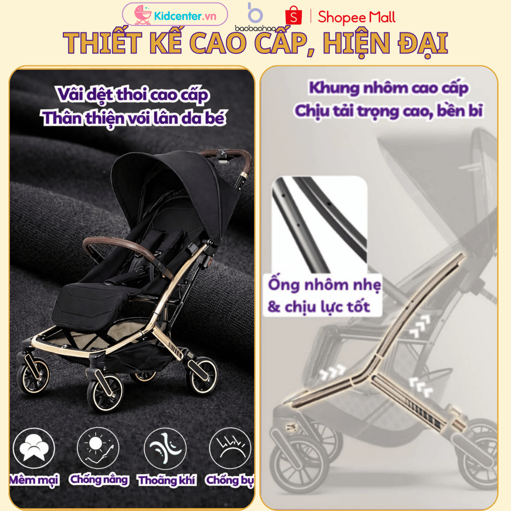 [New 2026] Xe Đẩy Cho Bé Baobaohao Chính Hãng Z5 bảo hành 24 tháng chĩnh hãng, Xe Đẩy Đa Năng Gấp Gọn, Mái Che Chống Tia