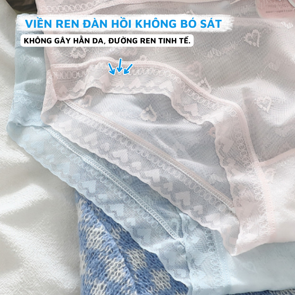 [Deal Shock] Quần lót ren nữ họa tiết trái tim, quần chíp nữ ren đáy kháng khuẩn ZANABRA L2433