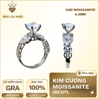 Nhẫn nữ Moissanite kim tiền chủ 6.5mm D/FL GRA bạc xi kim
