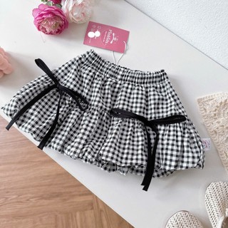 [8-26kg] Chân Váy Bí Caro Phối Nơ Cho Bé Gái Chất Thô Lụa (Đỏ/ Đen/ Vàng)