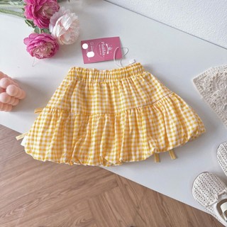[8-26kg] Chân Váy Bí Caro Phối Nơ Cho Bé Gái Chất Thô Lụa (Đỏ/ Đen/ Vàng)