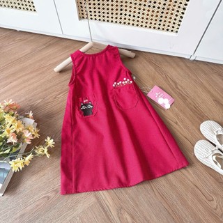 [8-26kg] Váy Sát Nách Thêu Mèo Basic Cho Bé Gái Đi Học Đi Chơi Siêu Xinh ( Chất Linen)