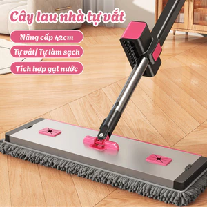 Cây Lau Nhà Tự Vắt, Bàn Lau Hợp Kim Nhôm Xoay 360 Độ 42CM Vắt Nước Tự Động Tích Hợp Gạt Nước, Cán Thép Không Gỉ Cao Cấp