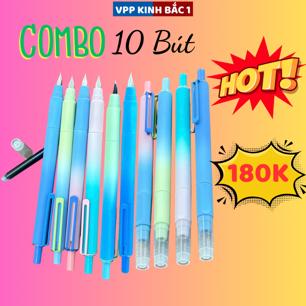 ( Ưu Đãi ) Sỉ 180k/10 Bút Máy Bấm Ngòi F06  Mực Không Xóa - Dùng Cho Học Sinh Tiểu Học Từ Lớp 1-5.